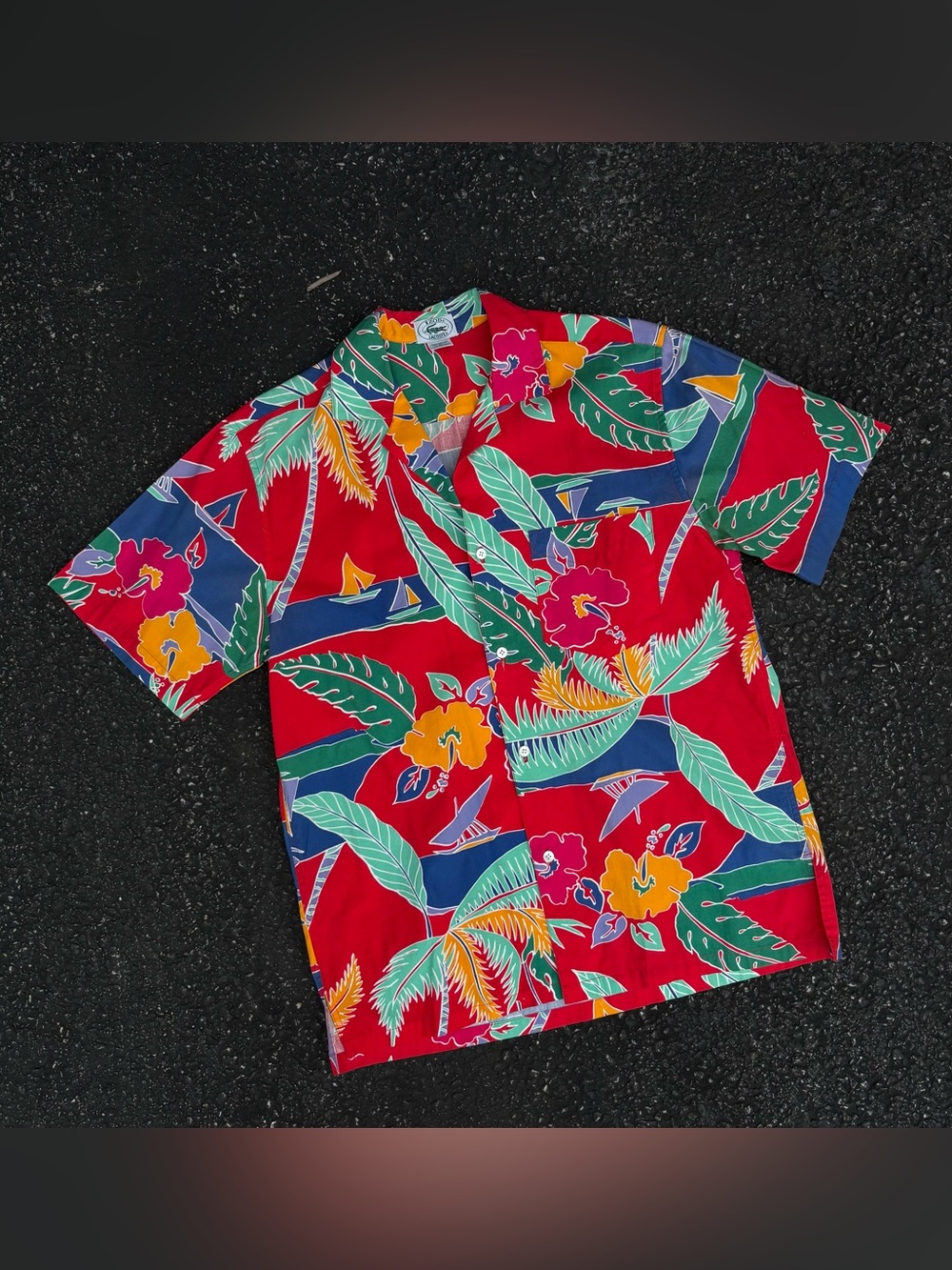 Vintage Izod Lacoste Shirt Size Medium Hawaiian Short Sleeve Button Up Japan